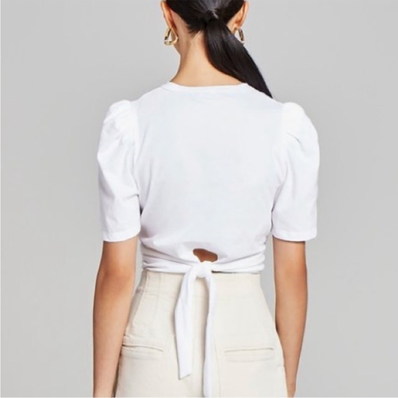 A.L.C. Monica Cropped Tie-Back Short Sleeve Cotton Tee New Size Medium - Picture 2 of 13